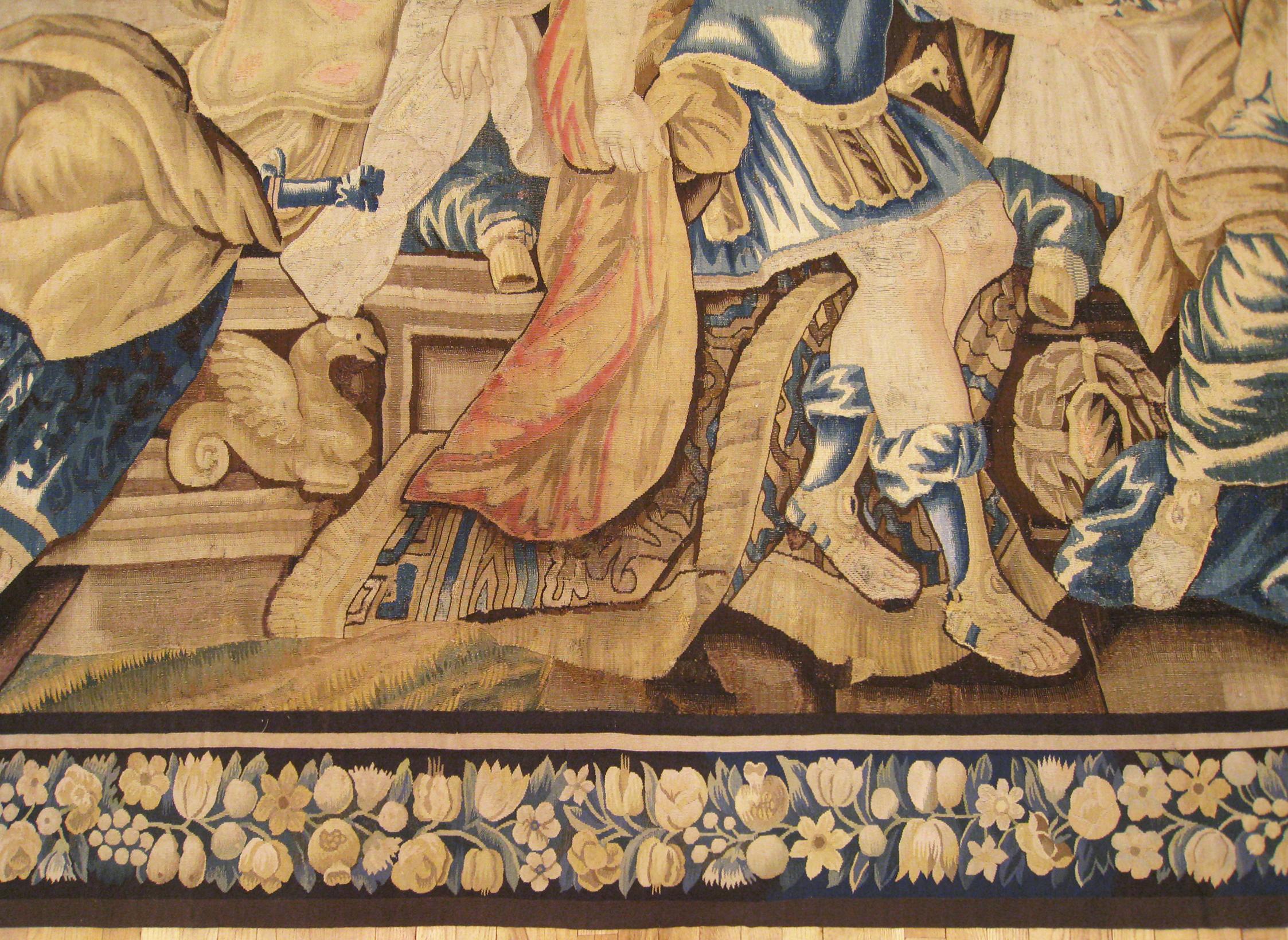 Tissé à la main Ancienne tapisserie historique flamande du 17e siècle, représentant Didon et Énée en vente