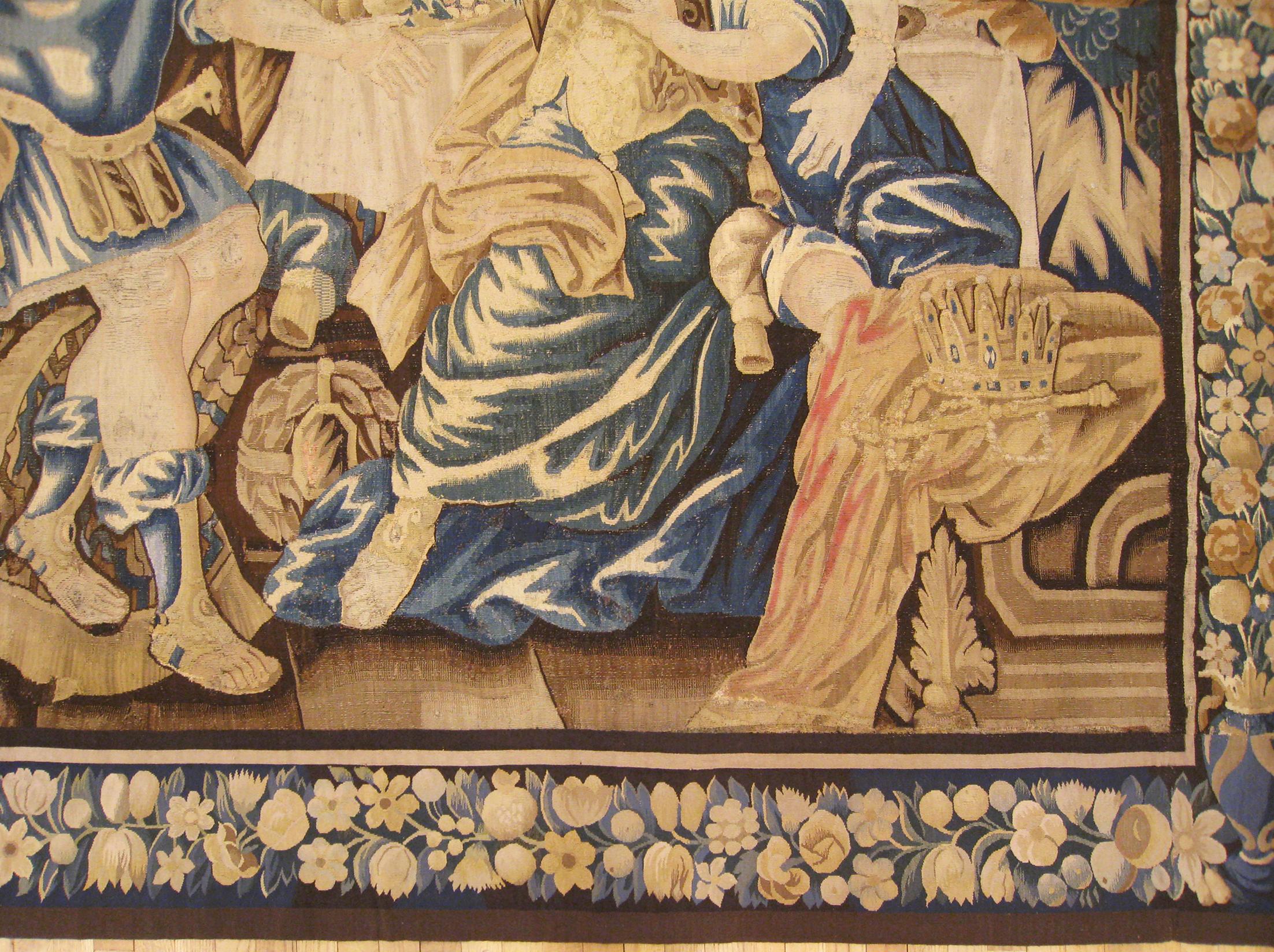 Ancienne tapisserie historique flamande du 17e siècle, représentant Didon et Énée Bon état - En vente à New York, NY