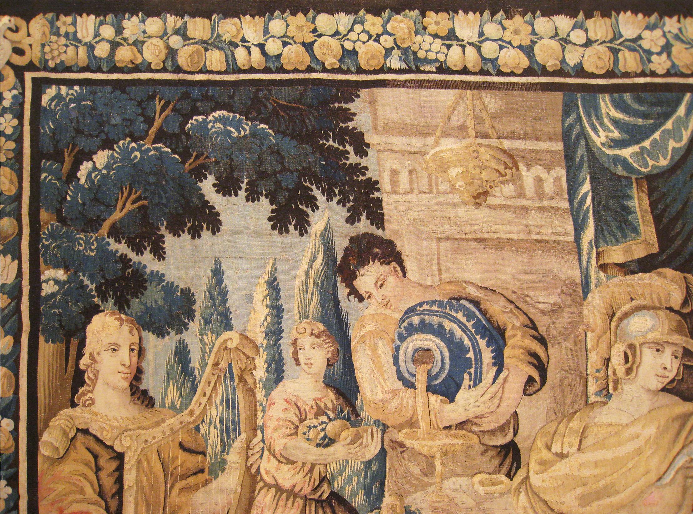 Laine Ancienne tapisserie historique flamande du 17e siècle, représentant Didon et Énée en vente