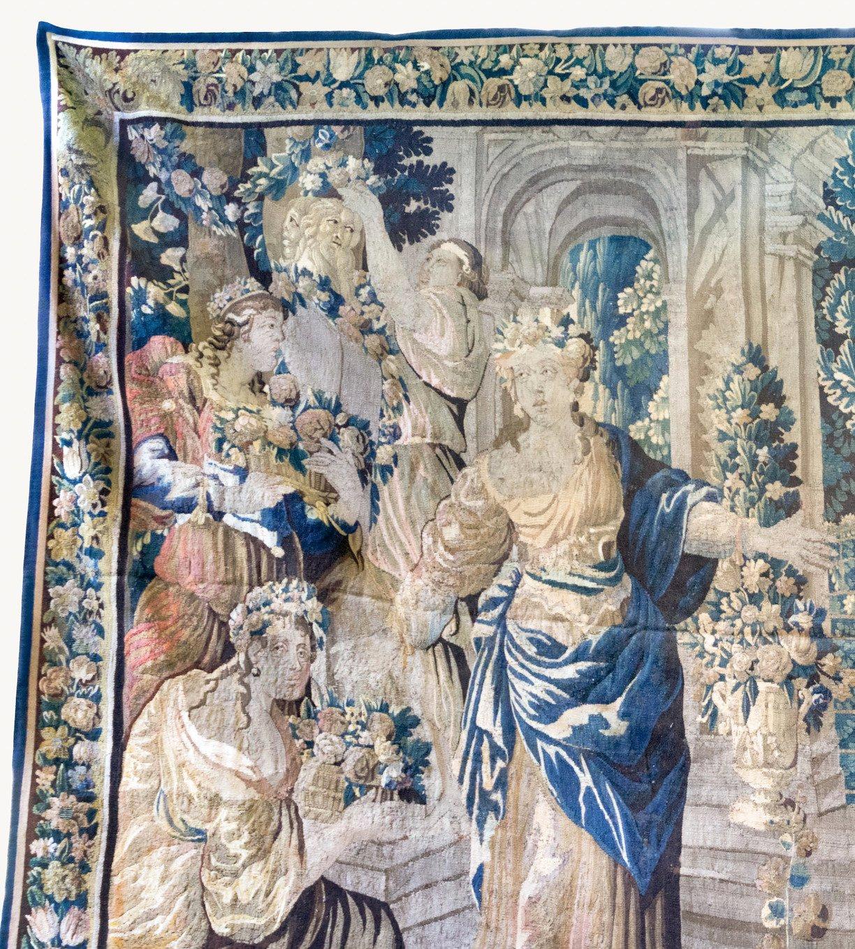 Renaissance Antique 17th Century Flemish Mythological Tapestry Mercury Janus Sabine Women For Sale
