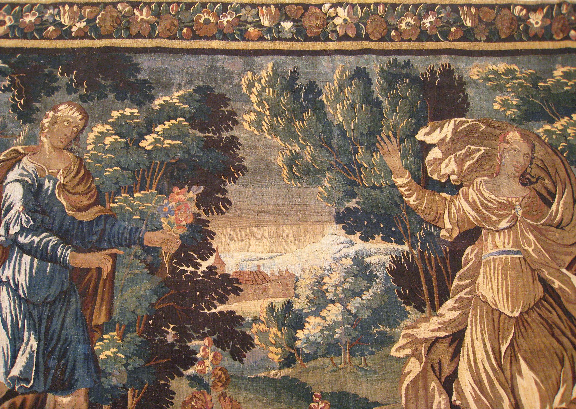 Hand-Woven Antique 17th Century Flemish Mythological Tapestry, with the Courtship of Apollo For Sale