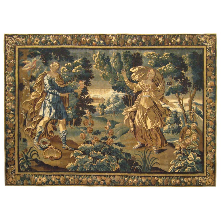 Antique 17th Century Flemish Mythological Tapestry, with the Courtship of Apollo For Sale