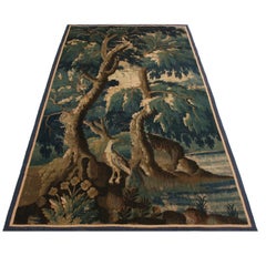 Antique 17th-Century Flemish Pictorial Brown Green and Blue Wool Tapestry