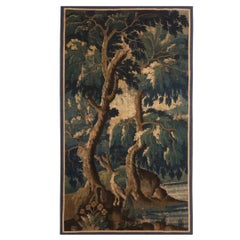 Antique 17th-Century Flemish Pictorial Brown Green and Blue Wool Tapestry