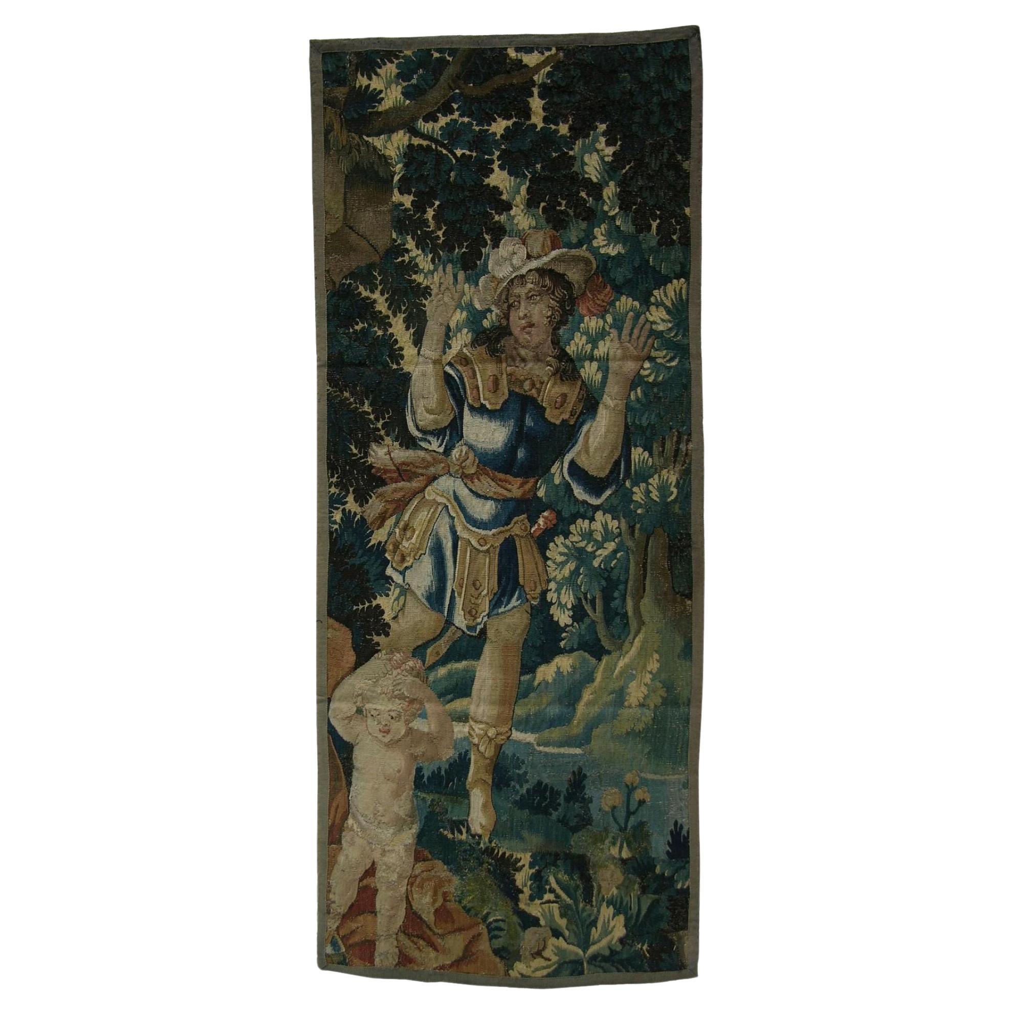 Antique 17th Century Flemish Tapestry 6'7" X 2'9" For Sale