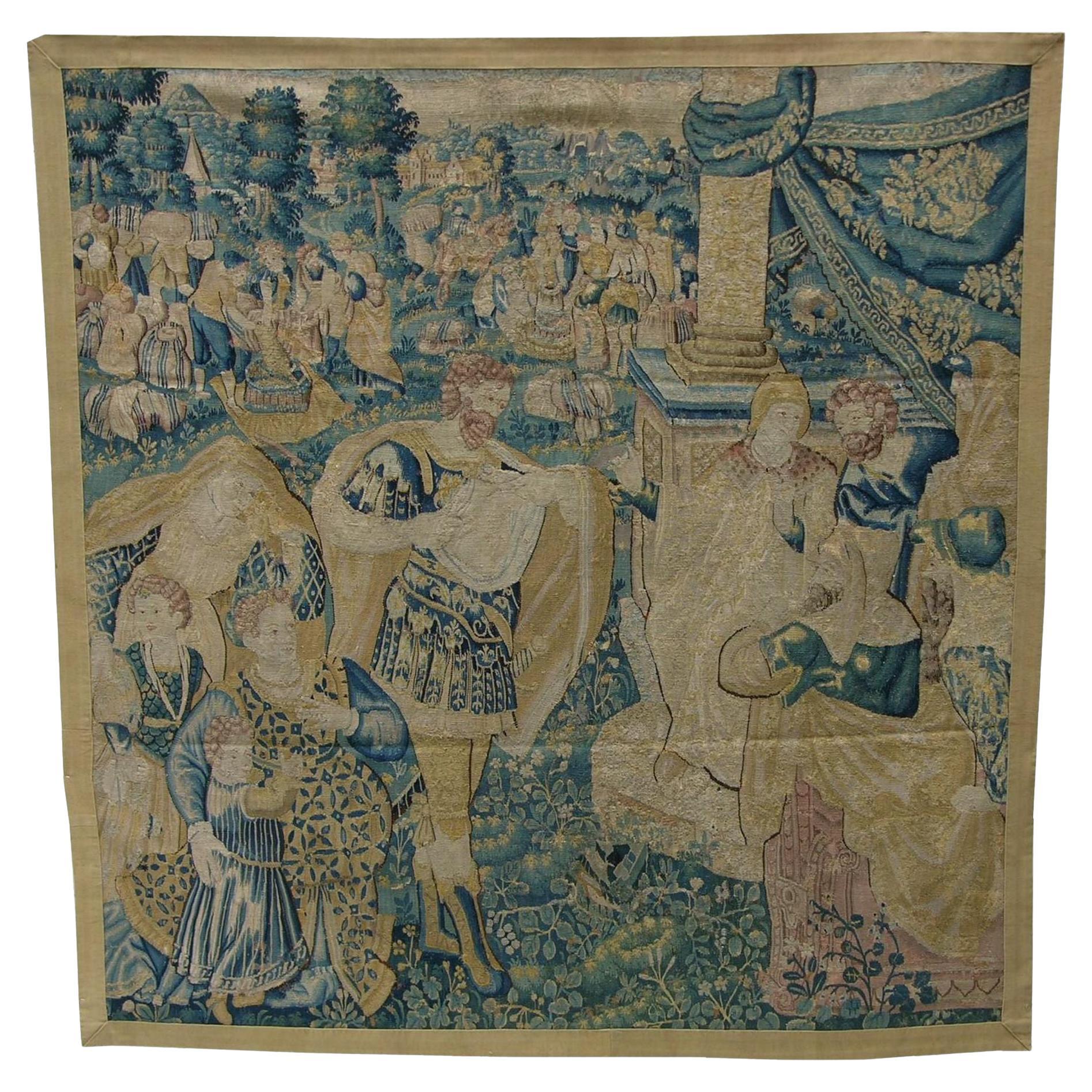 Antique 17th Century Flemish Tapestry 7'11" X 7'9" For Sale