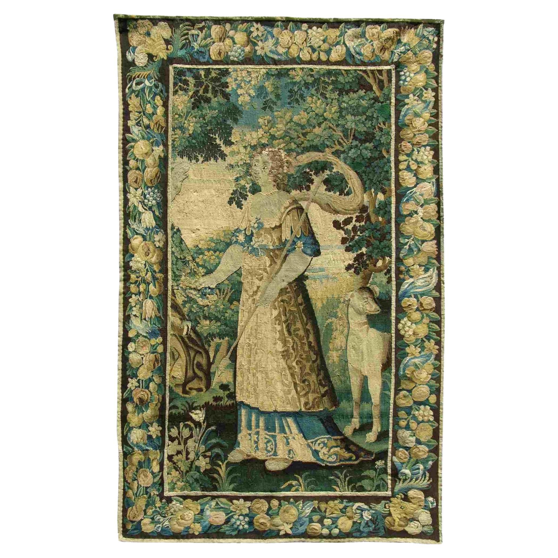 Antique 17th Century Flemish Tapestry 7'6" X 4'6" For Sale