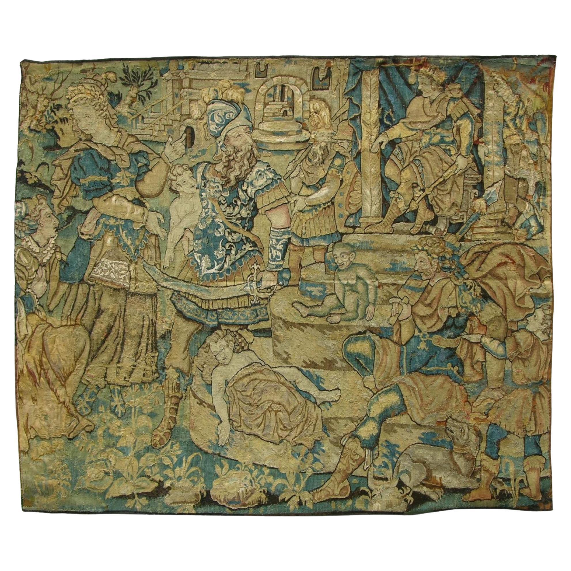 Antique 17th Century Flemish Tapestry 8'1" X 6'5" For Sale