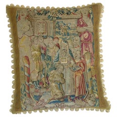 Antique 17th Century Flemish Tapestry Pillow - 22 X 25