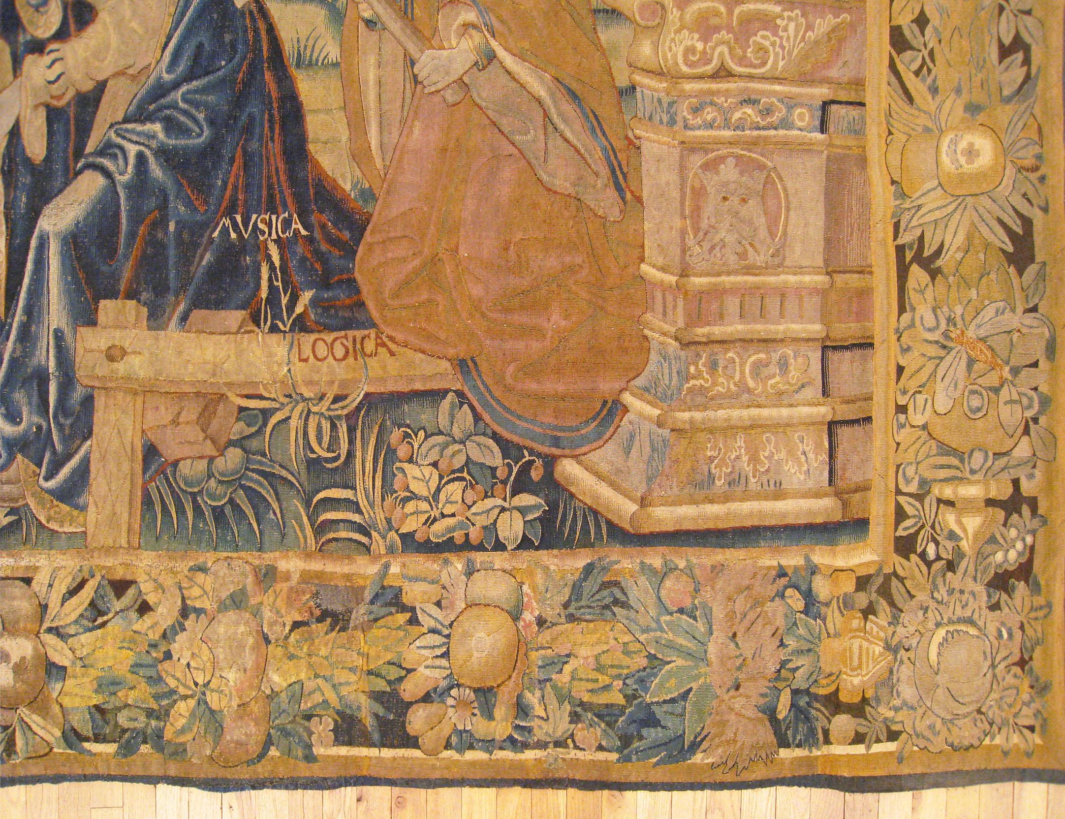 Tissé à la main Ancienne tapisserie flamande du XVIIe siècle représentant les arts libéraux et les domaines du savoir en vente