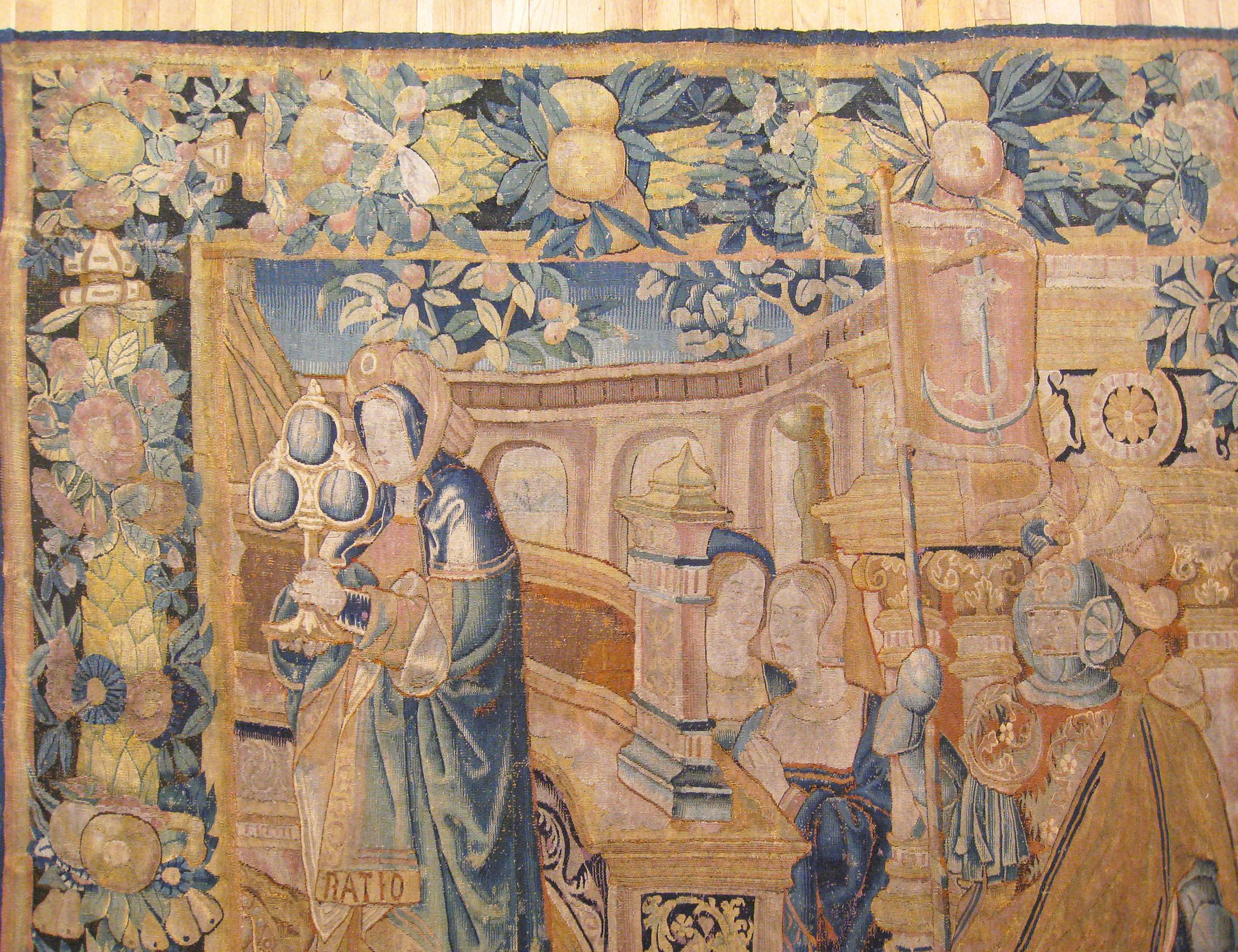 Ancienne tapisserie flamande du XVIIe siècle représentant les arts libéraux et les domaines du savoir en vente 2