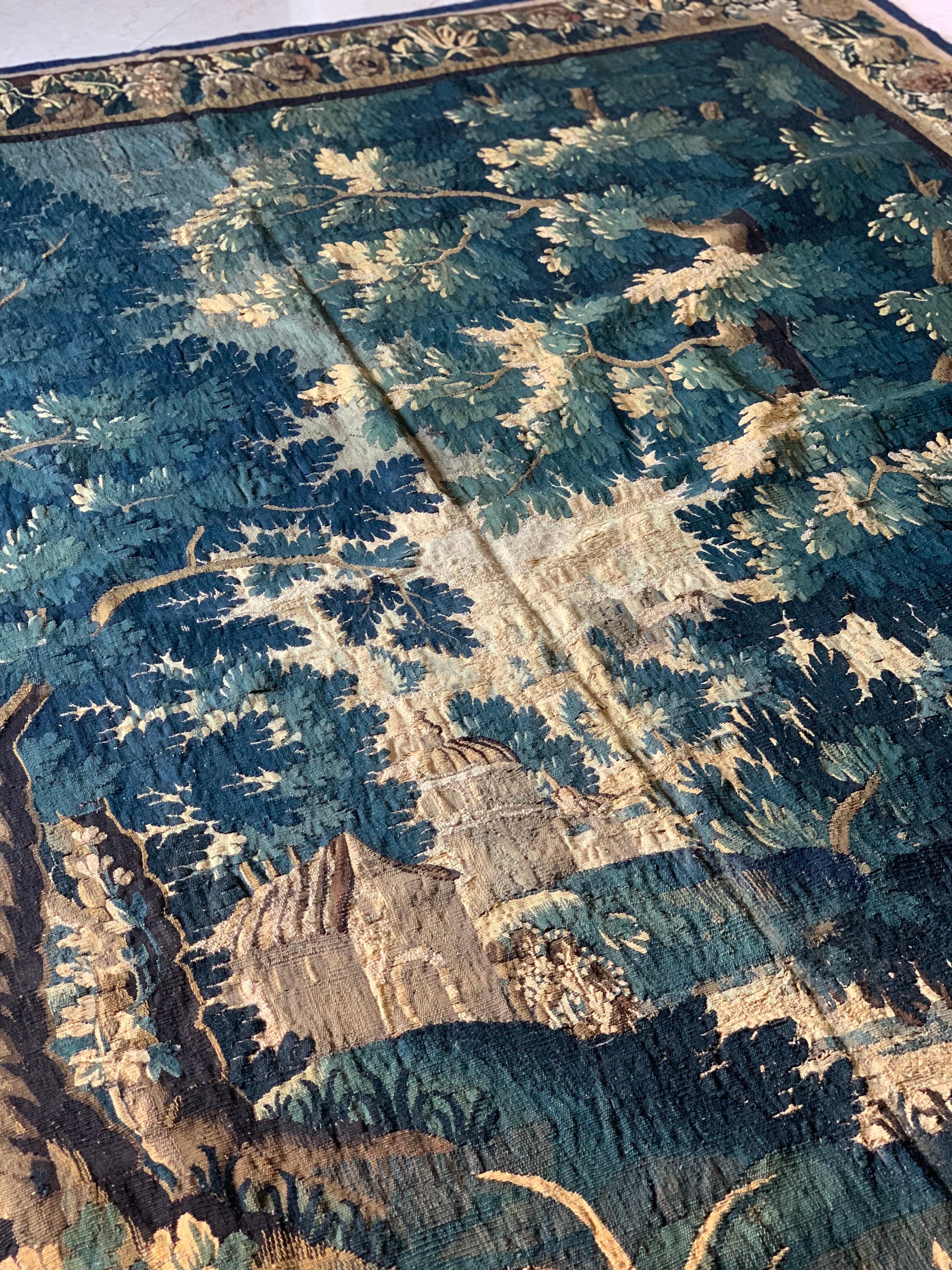 Antiker flämischer Verdure-Landschaftsteppich aus dem 17. Jahrhundert (Barock) im Angebot