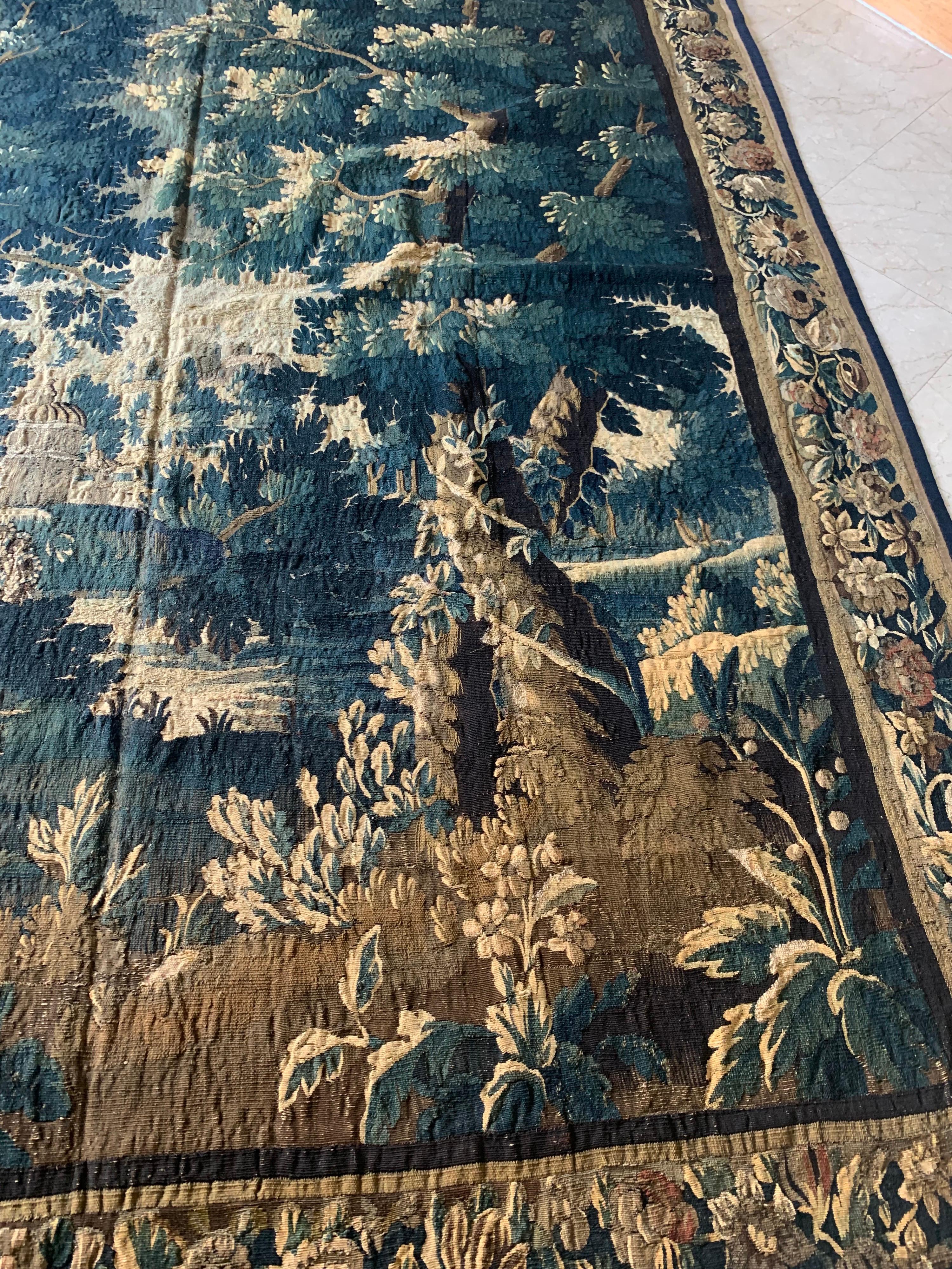 Belgian Antique 17th Century Flemish Verdure Landscape Tapestry For Sale