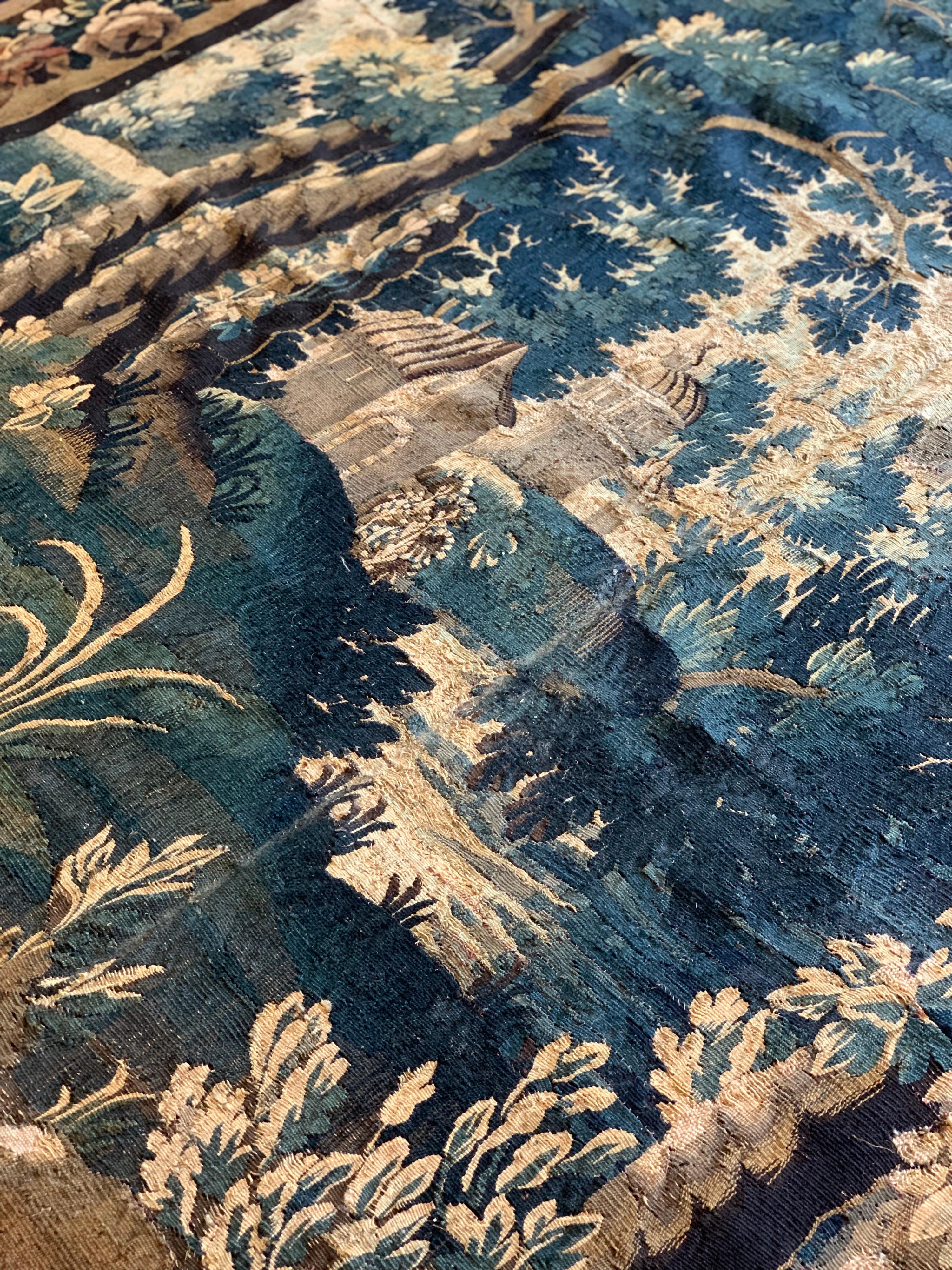 Wool Antique 17th Century Flemish Verdure Landscape Tapestry For Sale