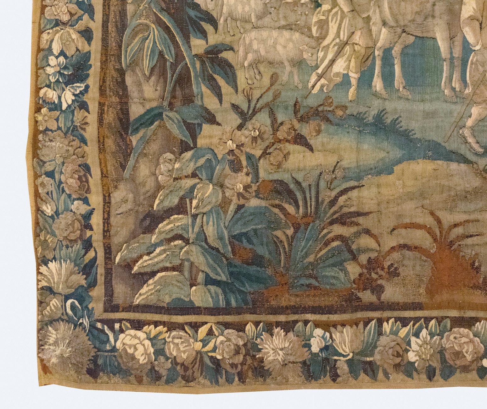 Baroque Antique 17th Century Flemish Verdure Tapestry Reconciliation of Jacob and Esau For Sale