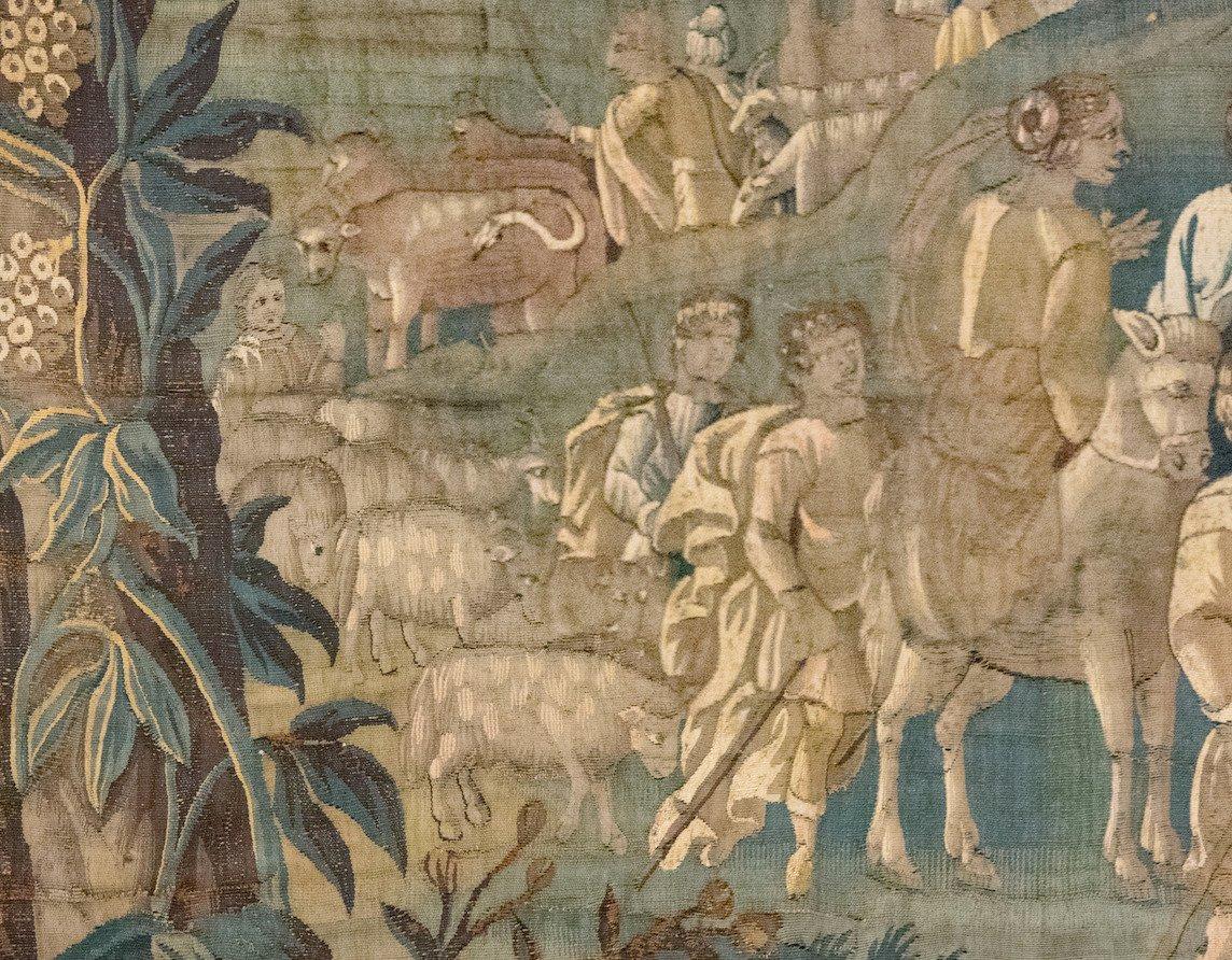 Belgian Antique 17th Century Flemish Verdure Tapestry Reconciliation of Jacob and Esau For Sale