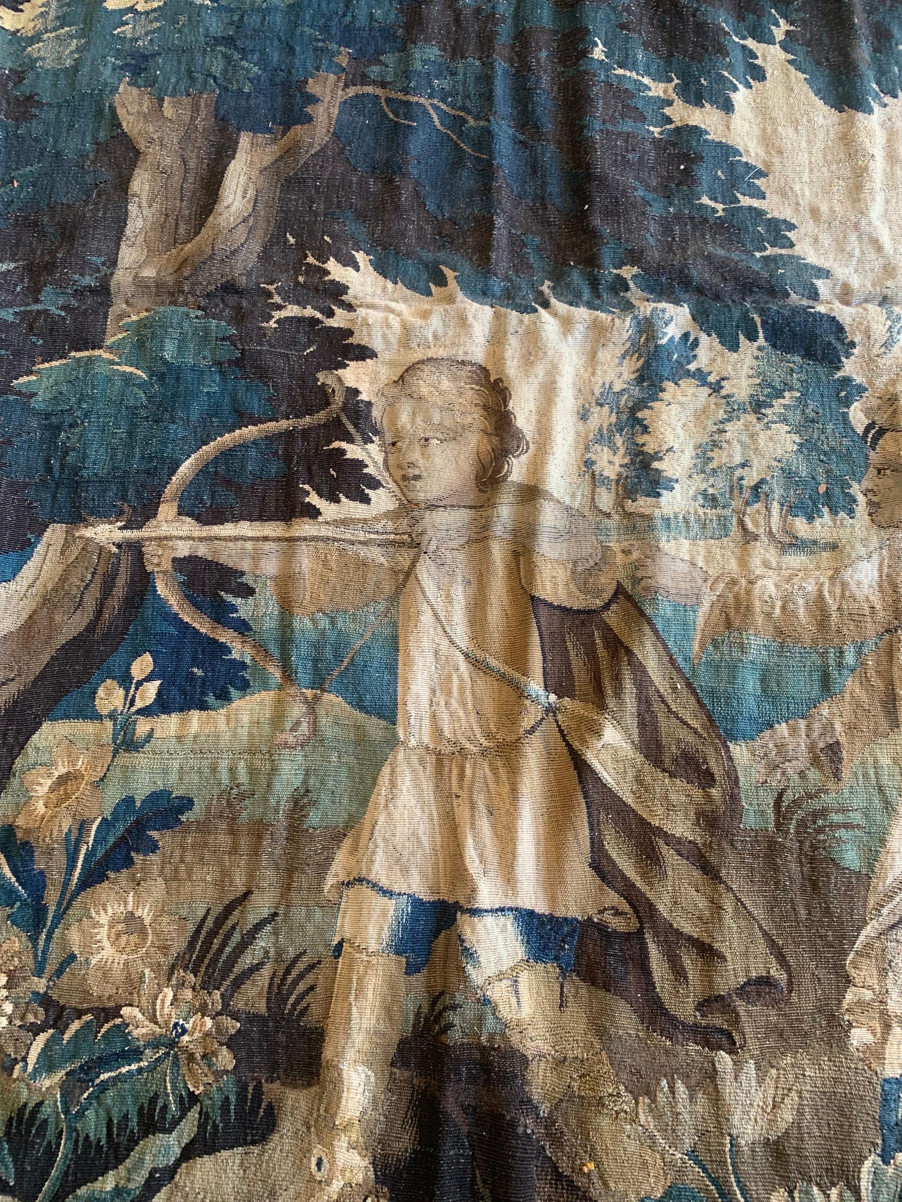 Antique 17th Century Flemish Verdure Tapestry with Children For Sale 6