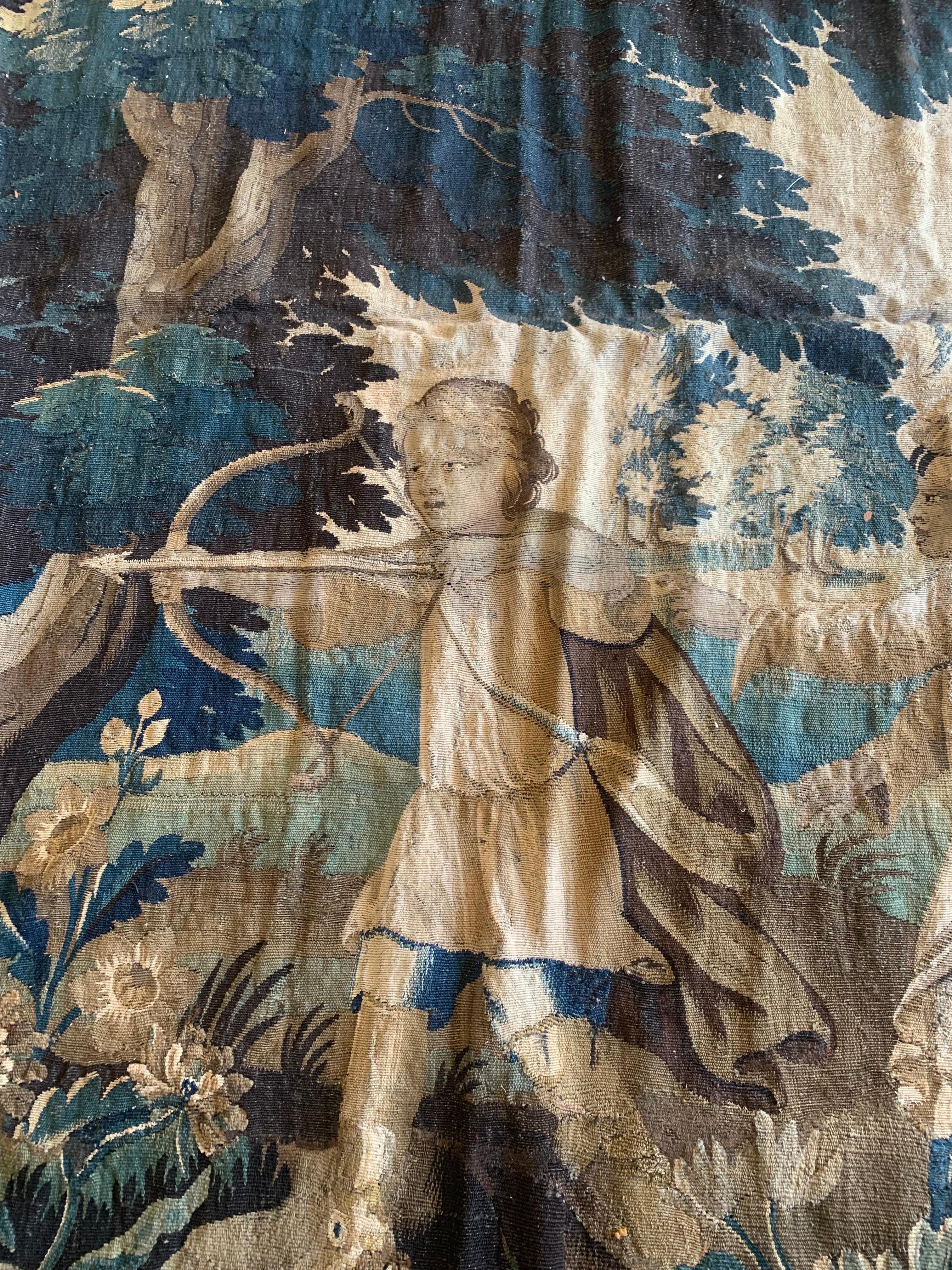 Antique 17th Century Flemish Verdure Tapestry with Children For Sale 5