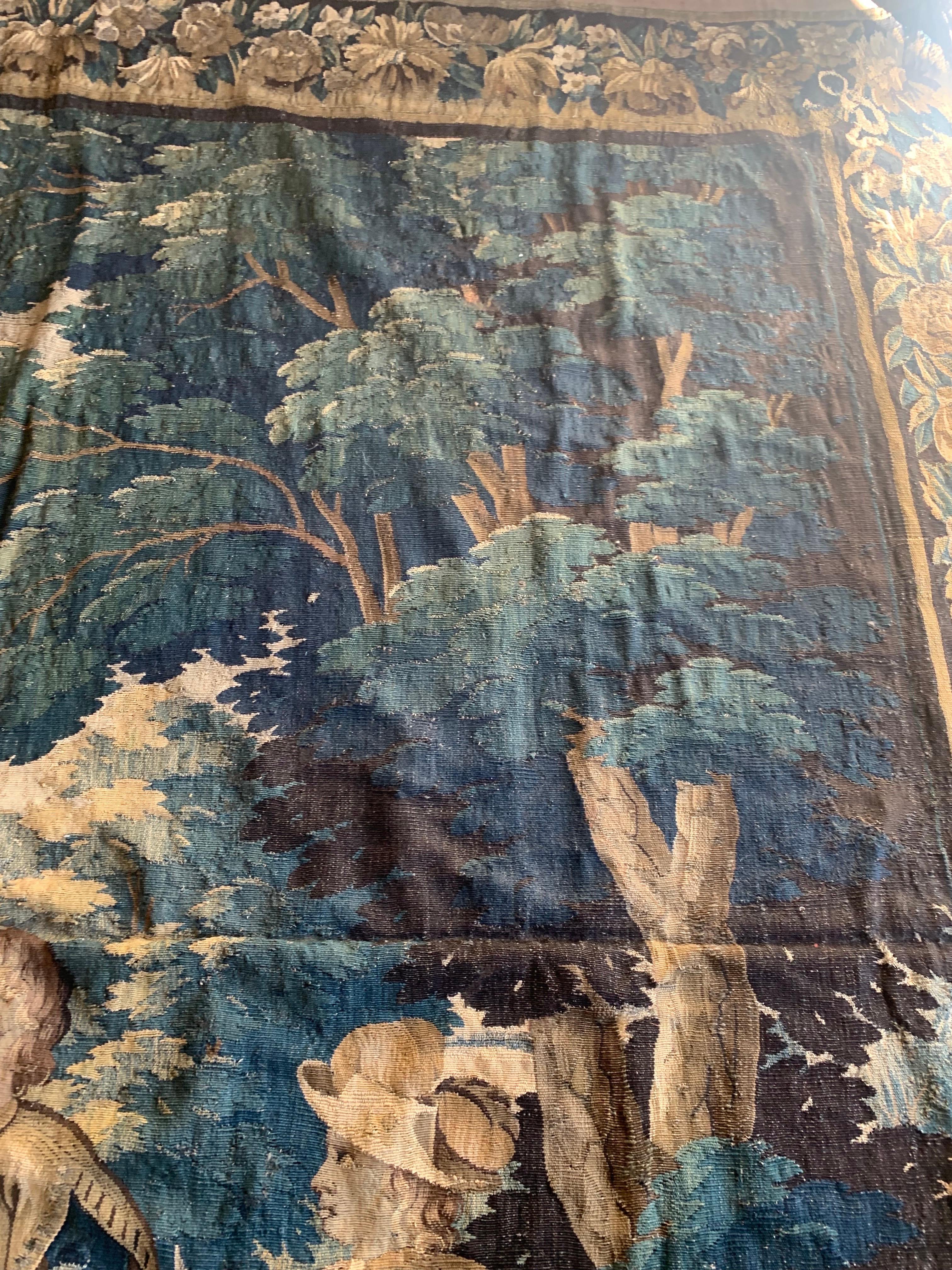 Antique 17th Century Flemish Verdure Tapestry with Children For Sale 8