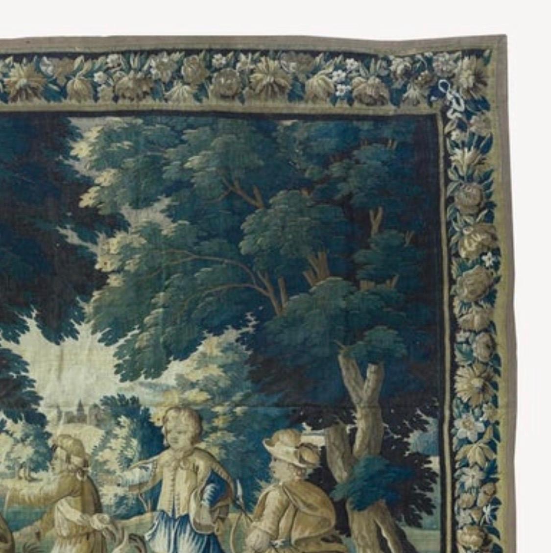 Baroque Antique 17th Century Flemish Verdure Tapestry with Children For Sale
