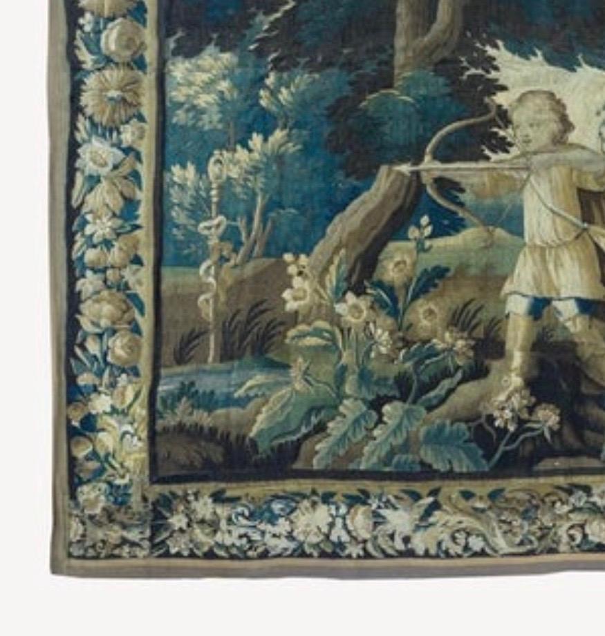 Hand-Woven Antique 17th Century Flemish Verdure Tapestry with Children For Sale