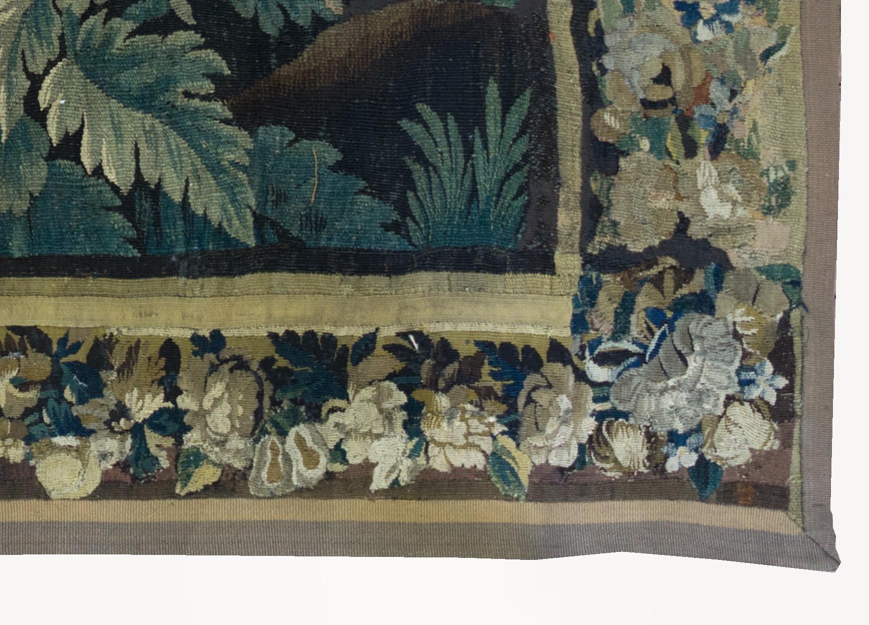Wool Antique 17th Century Flemish Verdure Tapestry with Children For Sale