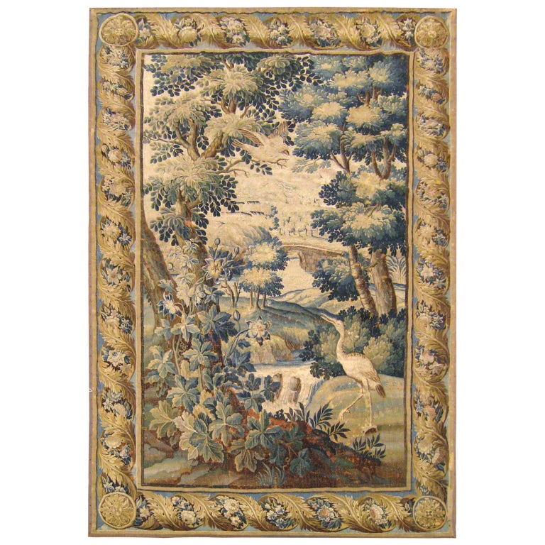 Antique 17th Century Flemish Verdure Tapestry, with Exotic Birds in a Landscape For Sale