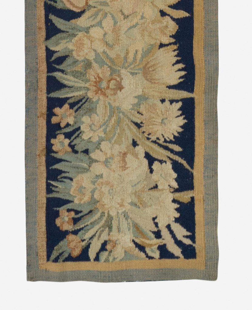 Antique 19th Century Navy and Ivory Floral French Aubusson Tapestry Border Panel In Good Condition For Sale In New York, NY