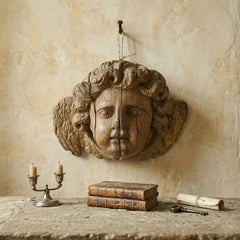 Antique 17th Century French Baroque Carved Oak Winged Cherub Bust