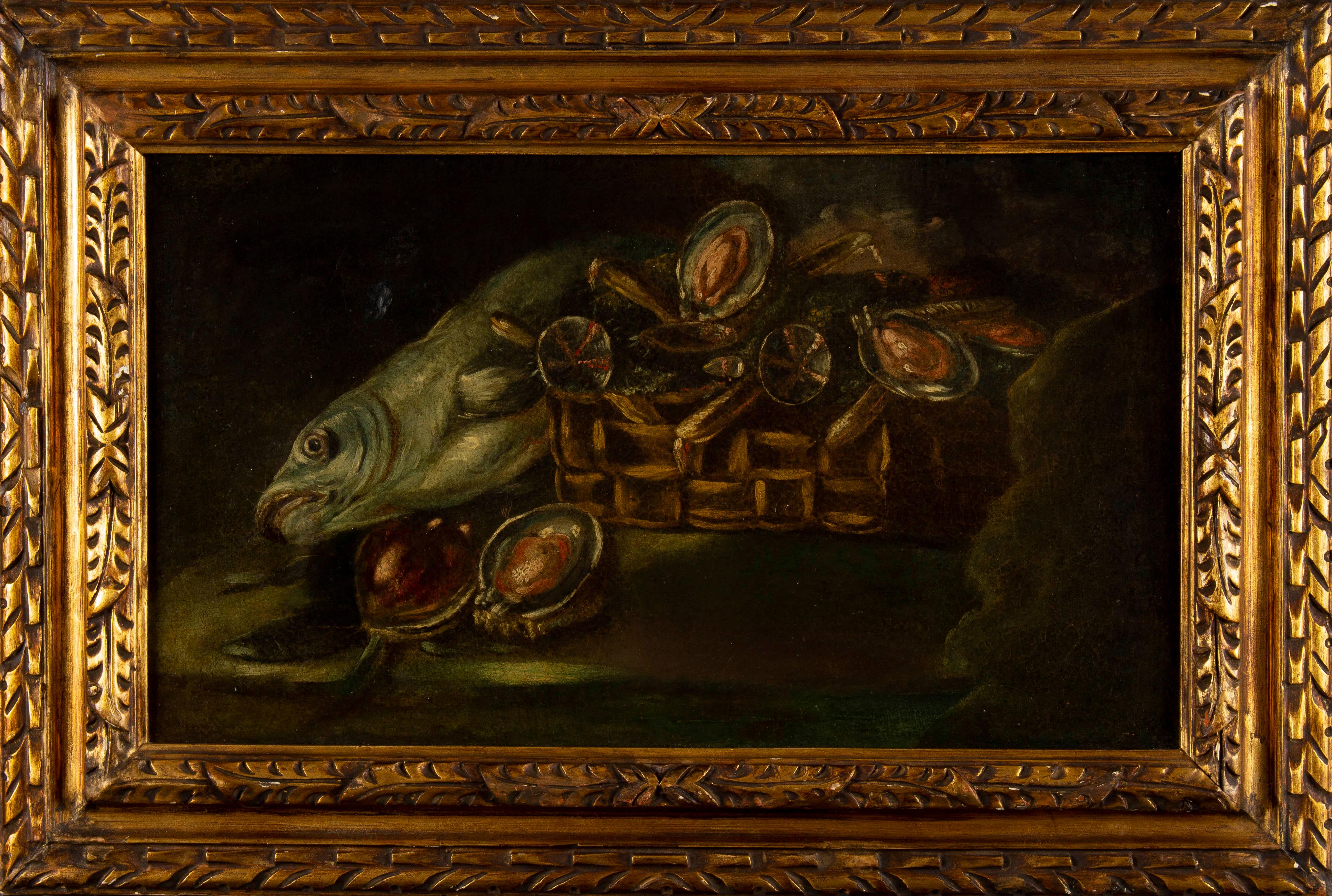 Nature morte baroque française ancienne du 17e siècle avec poissons État moyen - En vente à Budapest, HU