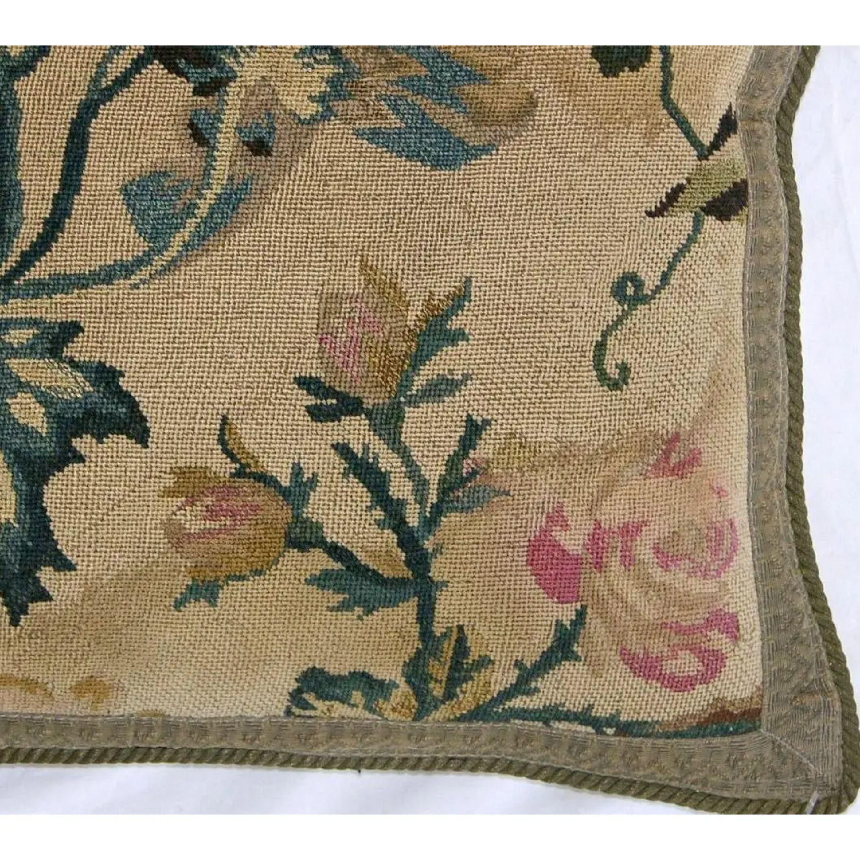 18th Century and Earlier Antique 17th Century French Louis XV Rococo Needlepoint Pillow - 18'' X 14'' For Sale
