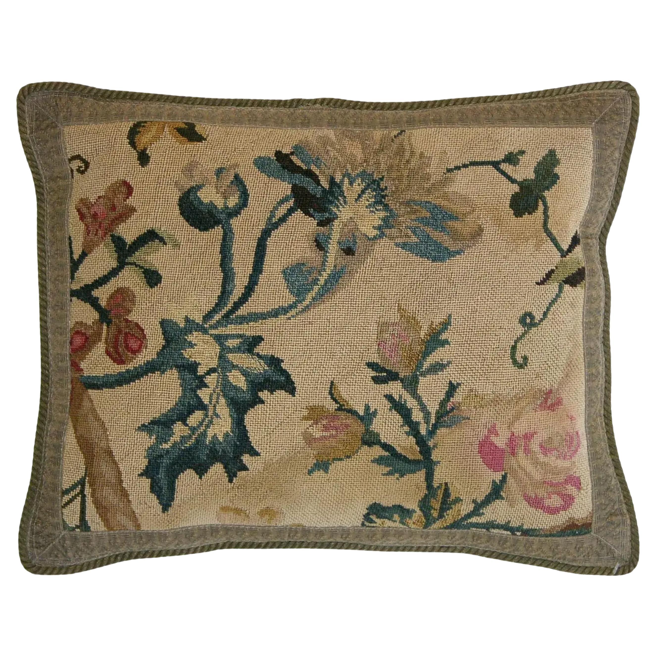 Antique 17th Century French Louis XV Rococo Needlepoint Pillow - 18'' X 14''