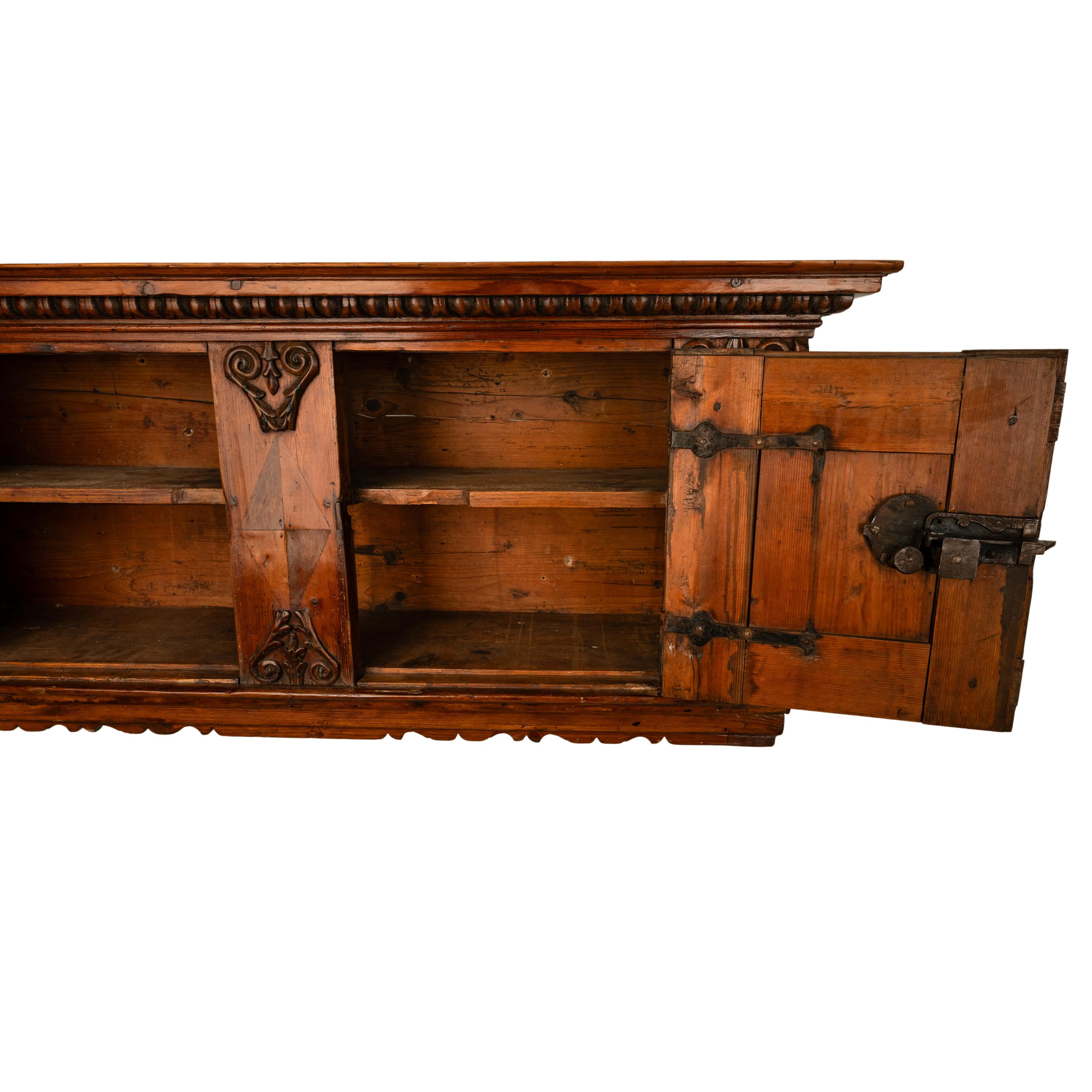Antique 17th Century German Baroque Inlaid Carved Pine Walnut Wall Cabinet 1680 For Sale 6