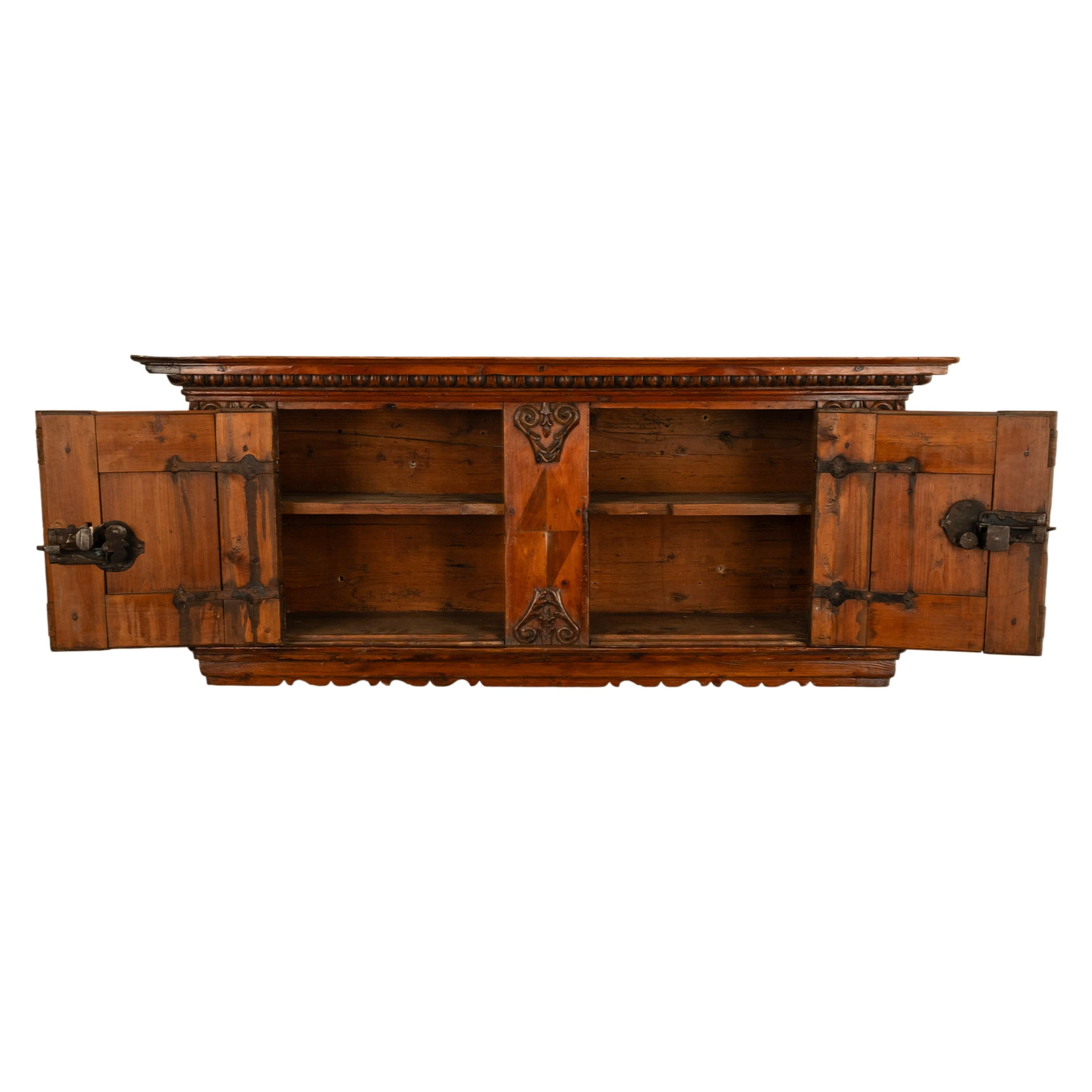 Antique 17th Century German Baroque Inlaid Carved Pine Walnut Wall Cabinet 1680 For Sale 1