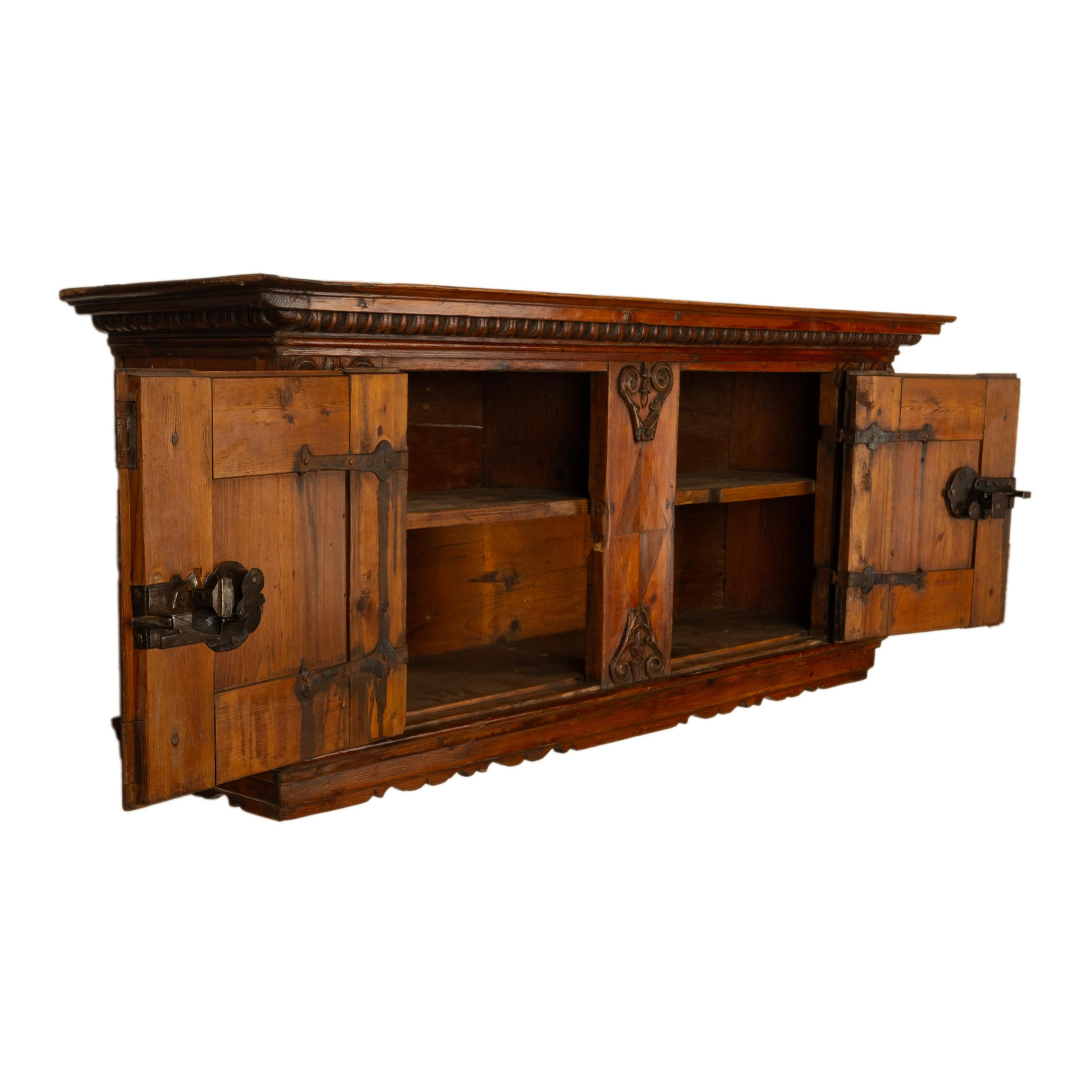 Antique 17th Century German Baroque Inlaid Carved Pine Walnut Wall Cabinet 1680 For Sale 2