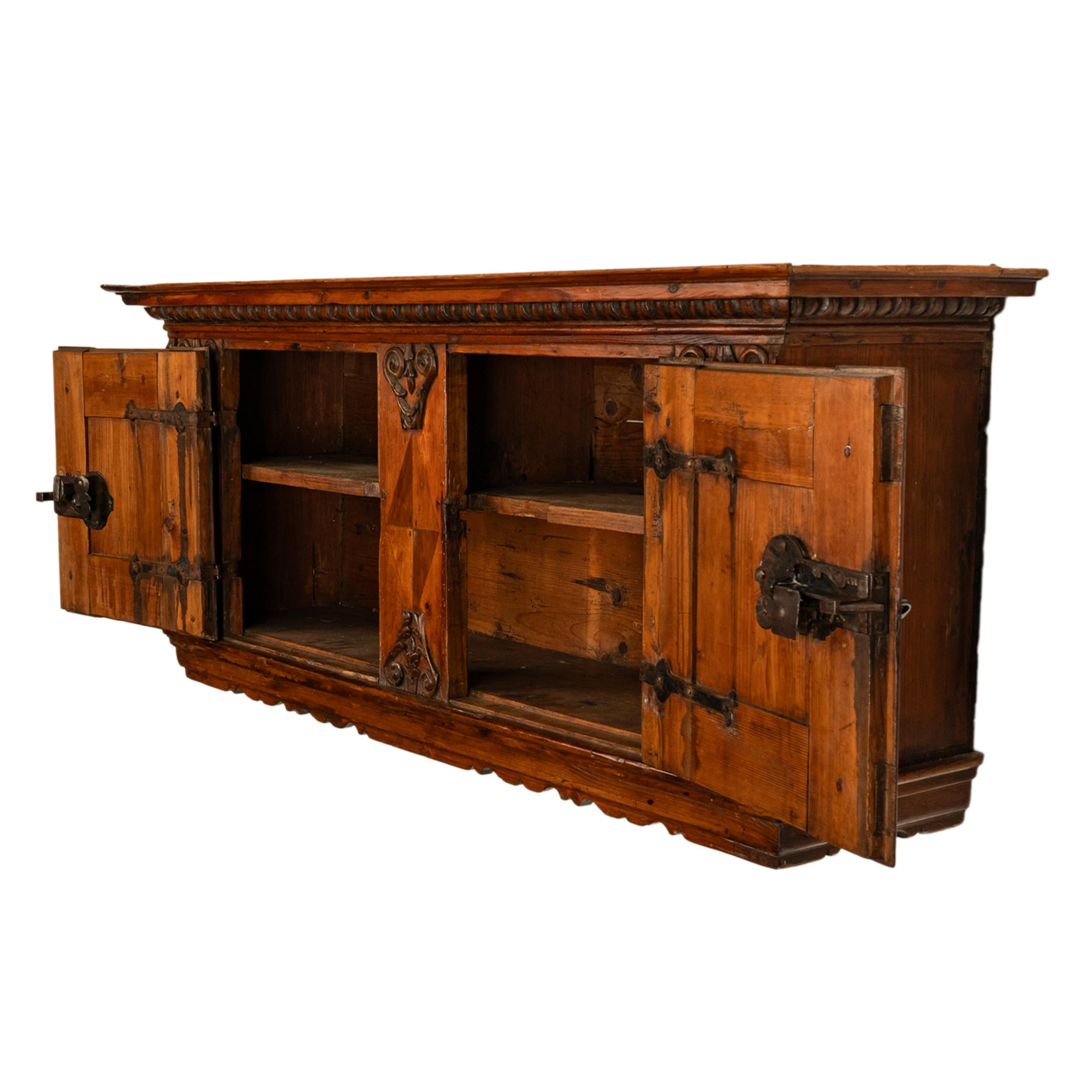 Antique 17th Century German Baroque Inlaid Carved Pine Walnut Wall Cabinet 1680 For Sale 3
