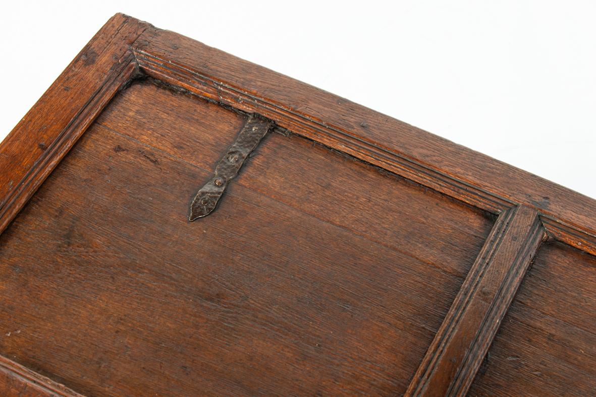 Coffre ou malle ancienne allemande du 17ème siècle en Chêne Chaud et Clair avec panneaux géométriques en vente 10