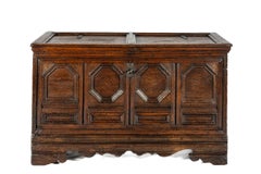 Antique 17th century German Light Warm Oak Chest or Trunk with geometric panels