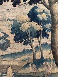 Antique 17th Century Green Flemish Verdure Landscape Tapestry with Birds