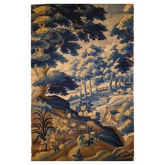 Antique 17th Century Green Flemish Verdure Landscape Tapestry with Birds