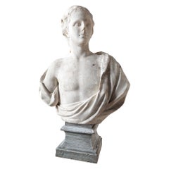 Antique, 17th century hand-carved Carrara Marble Bust