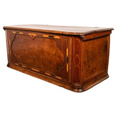 Antique 17th Century Italian Baroque Inlaid Walnut Chest Trunk Window Seat 1680