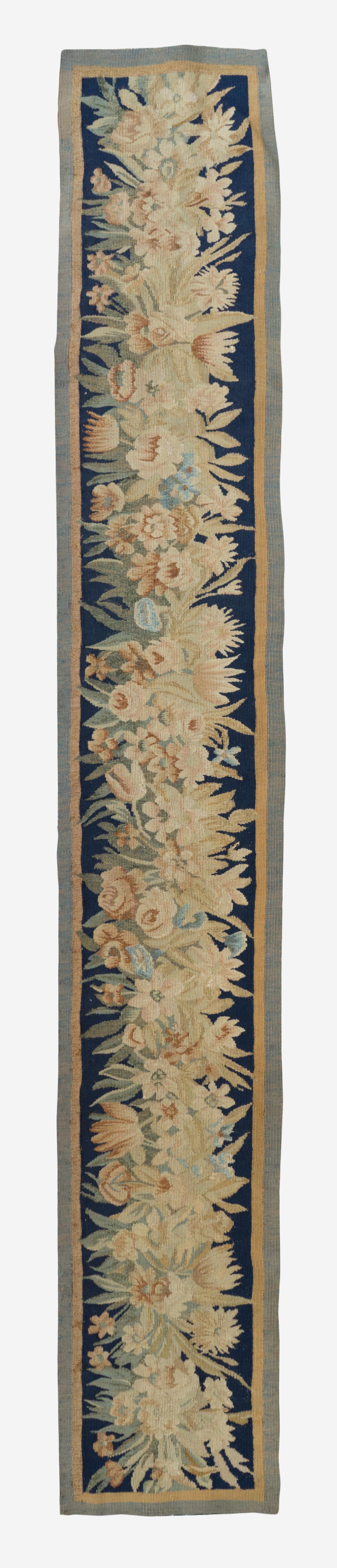 Antique 17th Century Ivory Blue Brown French Aubusson Tapestry Border Panel In Good Condition For Sale In New York, NY