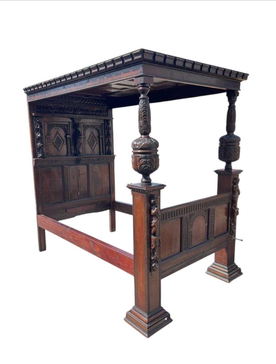 Antique 17th Century Jacobean Four Poster Canopy Bed For Sale 4