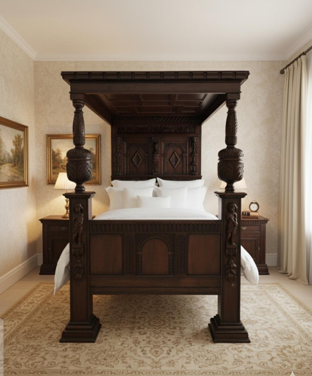 Britannique Lit à baldaquin jacobéen ancien du XVIIe siècle à quatre colonnes en vente