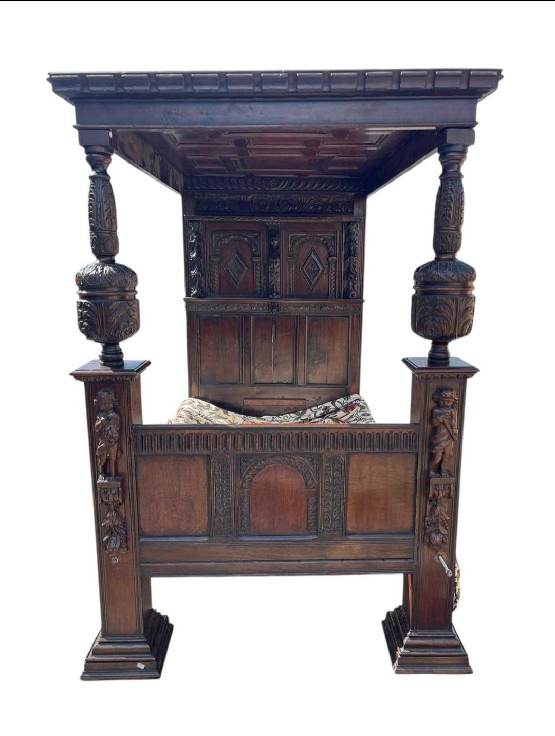 18th Century and Earlier Antique 17th Century Jacobean Four Poster Canopy Bed For Sale