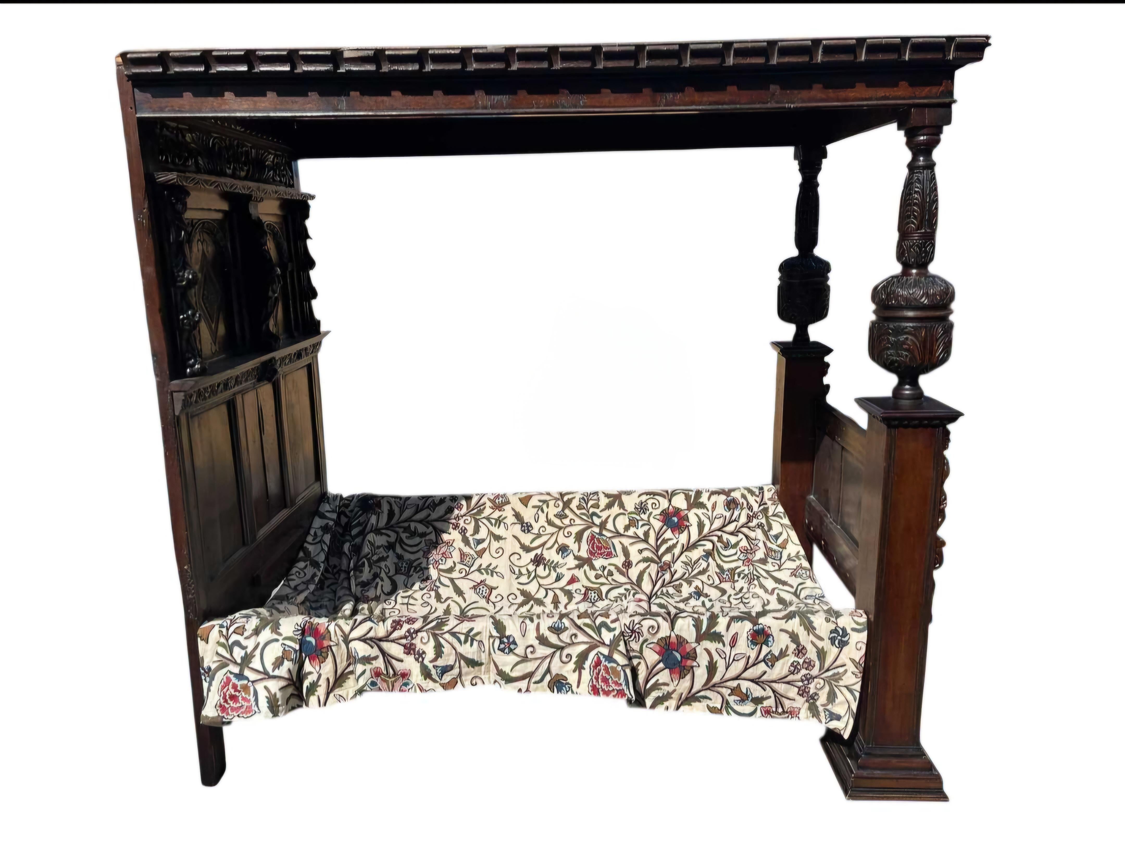 Antique 17th Century Jacobean Four Poster Canopy Bed For Sale 2