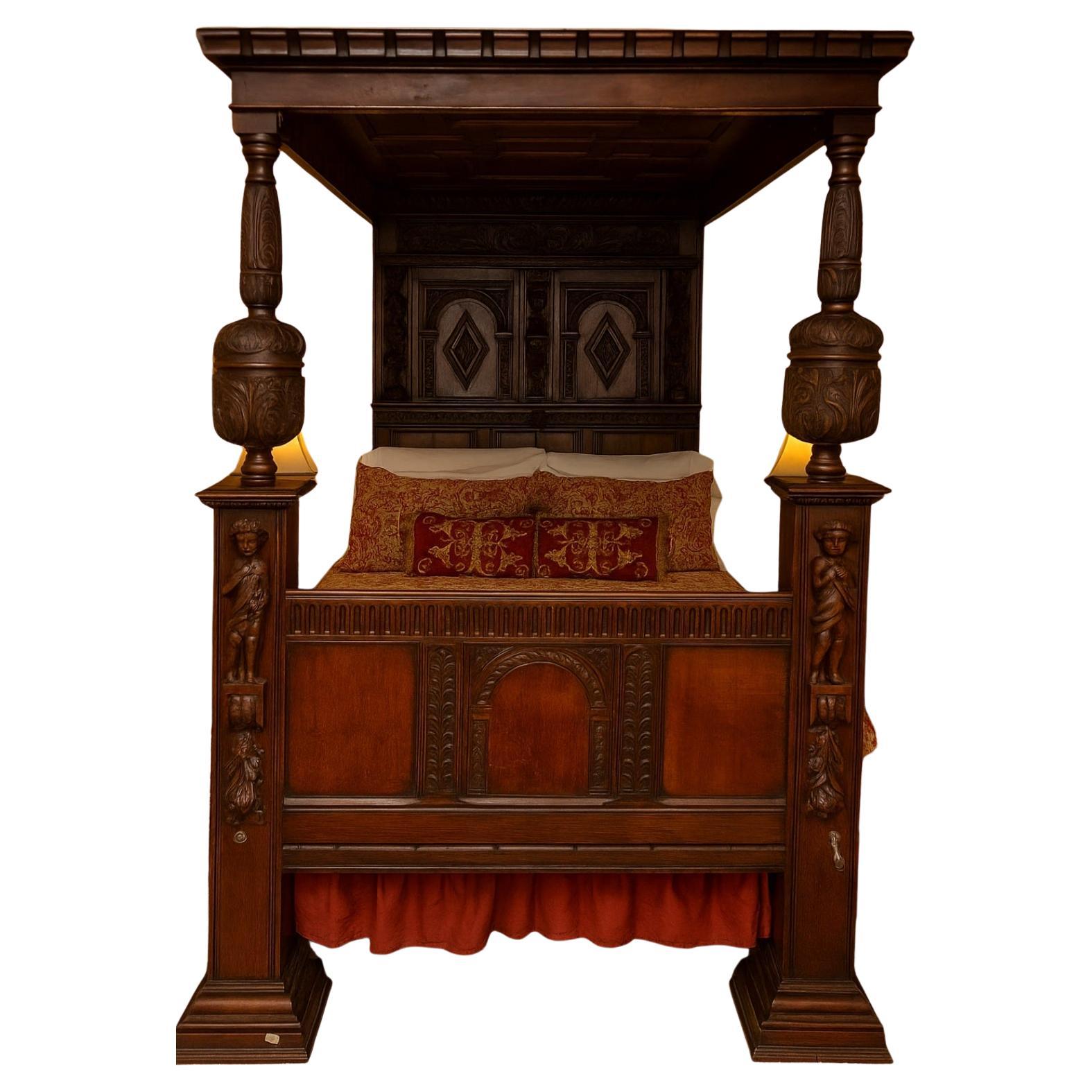 Antique 17th Century Jacobean Four Poster Canopy Bed