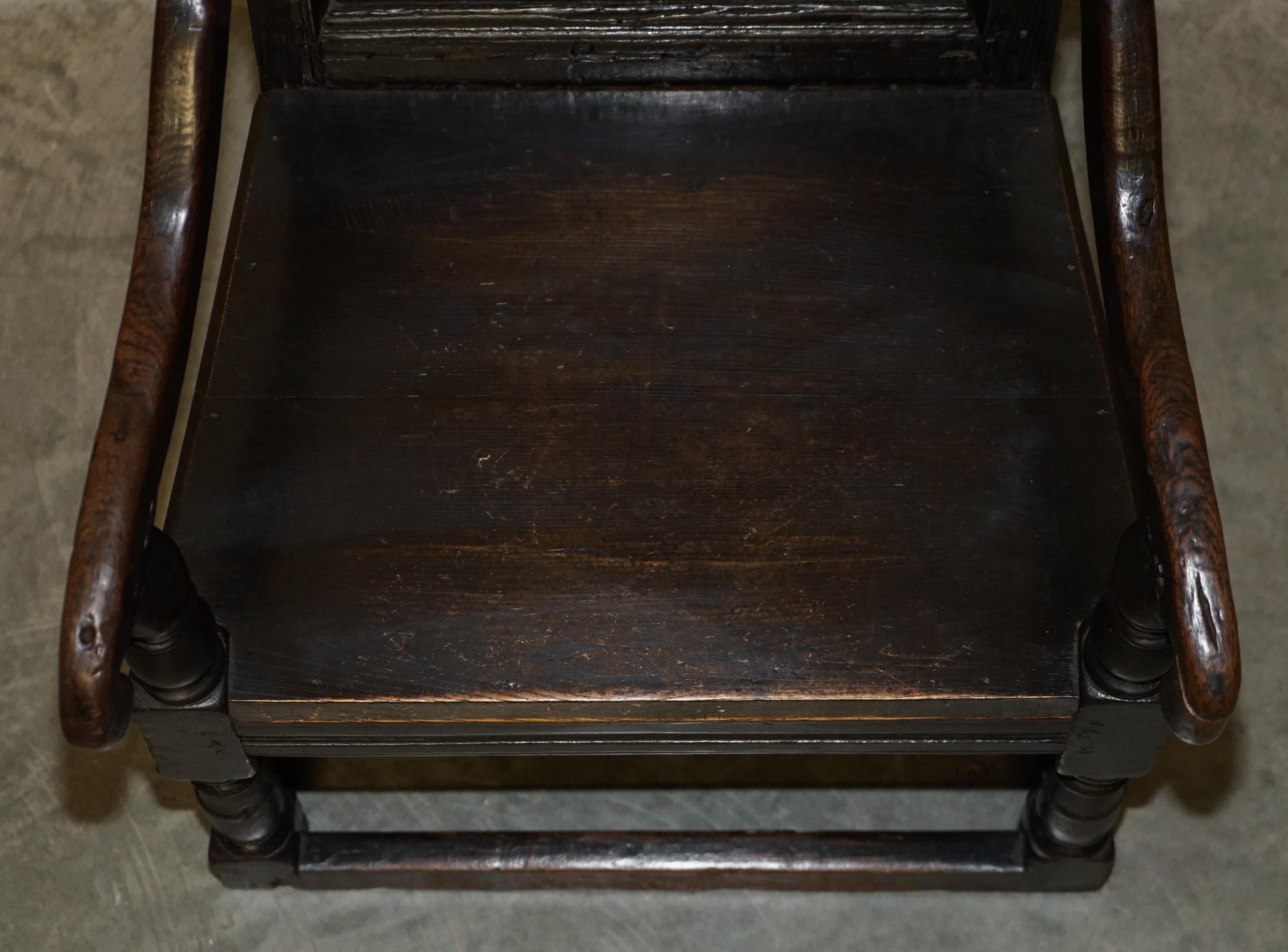 Antique 17th Century Jacobean Hand Carved English Oak Armchair Tudor Panelling For Sale 9