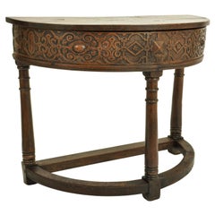 Antique 17th Century James I Jacobean Carved Oak Demi-lune Credence Table 1620